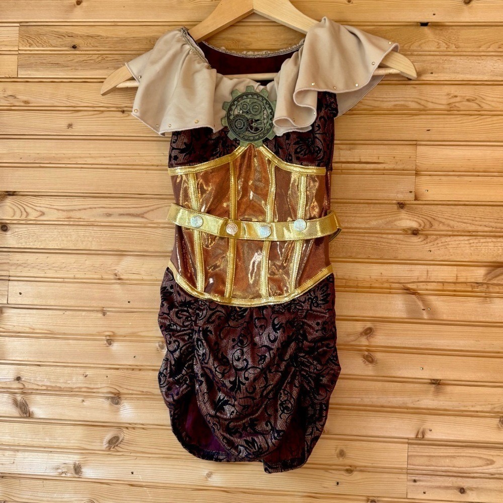 Algy Steampunk Halloween Costume Dance Leotard Brown Gold Explorer Kids Large